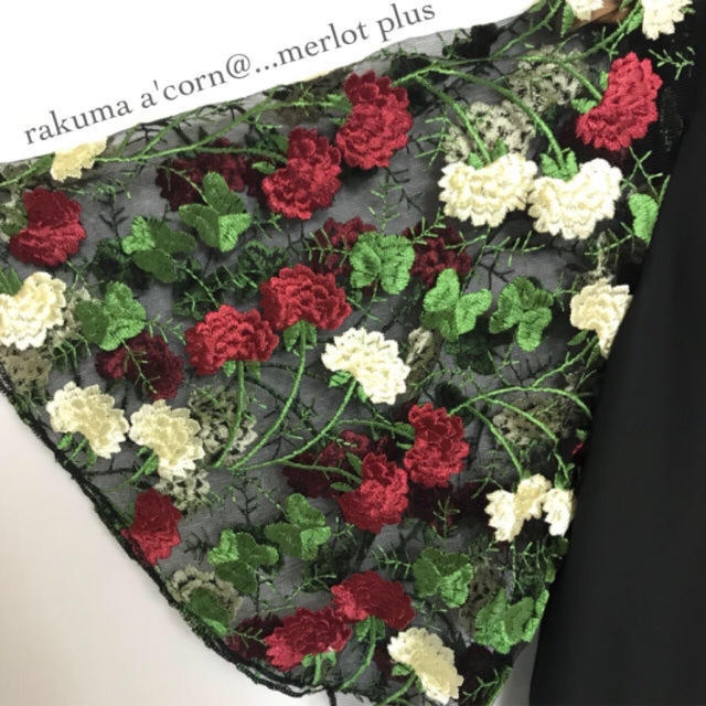 merlot(メルロー)のmerlot plus 花刺繍レース袖 ワンピース ＊ブラック レディースのワンピース(ひざ丈ワンピース)の商品写真