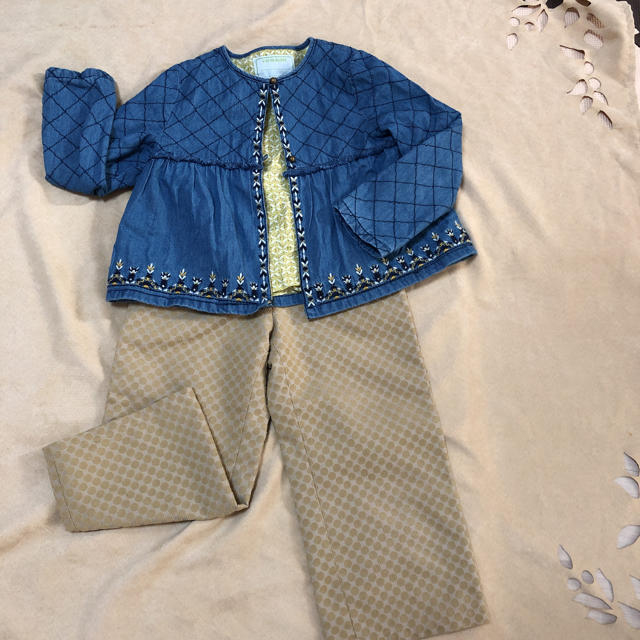 SAYEGUSA(ギンザノサエグサ)のサエグサ のパンツと刺繍デニムのジャケットのセット110cm キッズ/ベビー/マタニティのキッズ服女の子用(90cm~)(パンツ/スパッツ)の商品写真