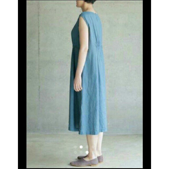 美品fog linen work ノースリーブワンピース ターコイズブルー 1