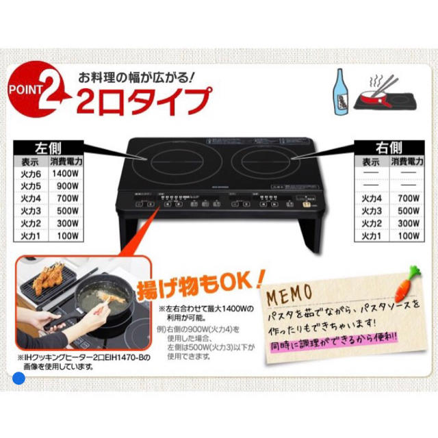 アイリスオーヤマ(アイリスオーヤマ)の2口 IH卓上クッキングヒーター  脚付き！！ 新品未使用  送料込み スマホ/家電/カメラの調理家電(調理機器)の商品写真