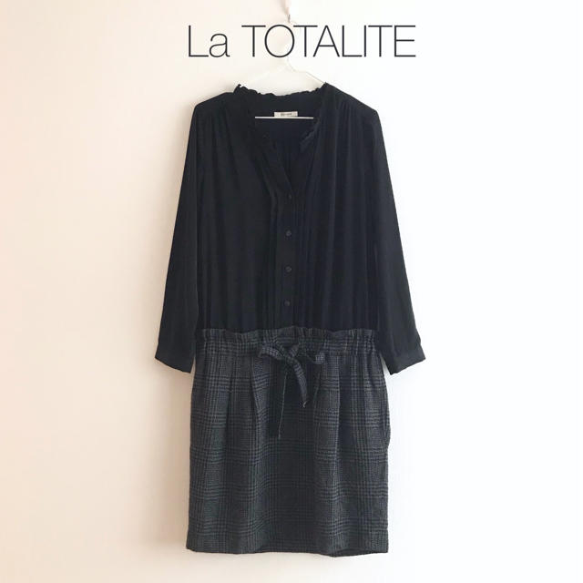 La TOTALITE(ラトータリテ)のラトータリテ◇ドッキングウールチェックワンピース 通勤仕事 秋冬 S M 上品 レディースのワンピース(ひざ丈ワンピース)の商品写真