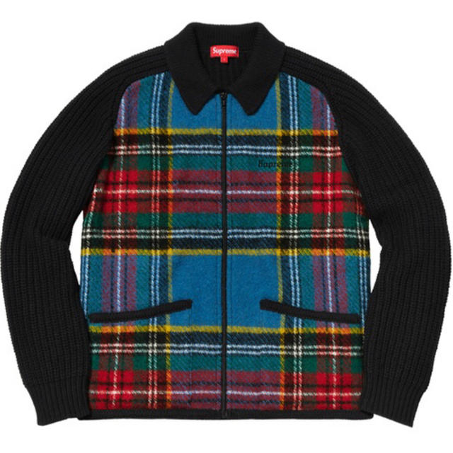 supreme plaid front zip sweater black M 