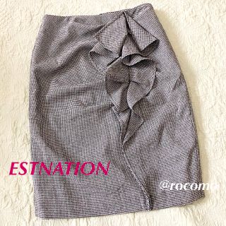 エストネーション(ESTNATION)のエストネーション  フロントフリルデザインの千鳥チェック柄ウールスカート(ひざ丈スカート)