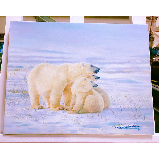 最も完璧な 動物絵 白熊 油絵 インテリア 絵画 絵画/タペストリー