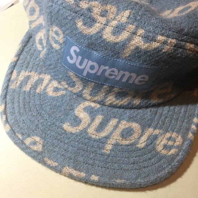 【ブルー】supreme Harris Tweed Camp Cap ツイード帽子