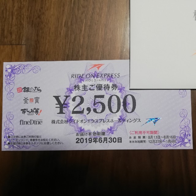 株主優待　ライドオンエクスプレス チケットの優待券/割引券(レストラン/食事券)の商品写真