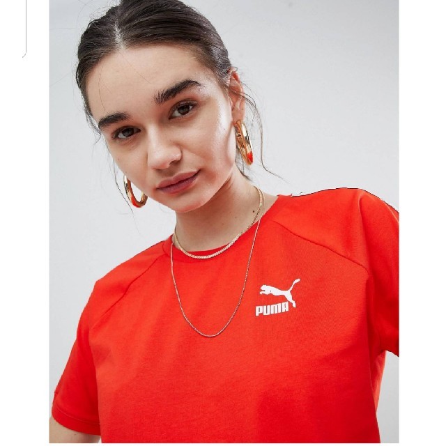 PUMA(プーマ)の日本未発売　イギリス限定　Puma プーマ　ブランドロゴTシャツ　レッド SM レディースのトップス(Tシャツ(半袖/袖なし))の商品写真