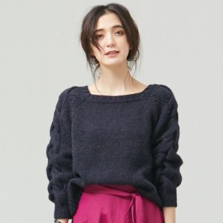 ルージュヴィフ(Rouge vif)の【美品】Rouge vif ボートネックニット長袖 ネイビー フリー(ニット/セーター)