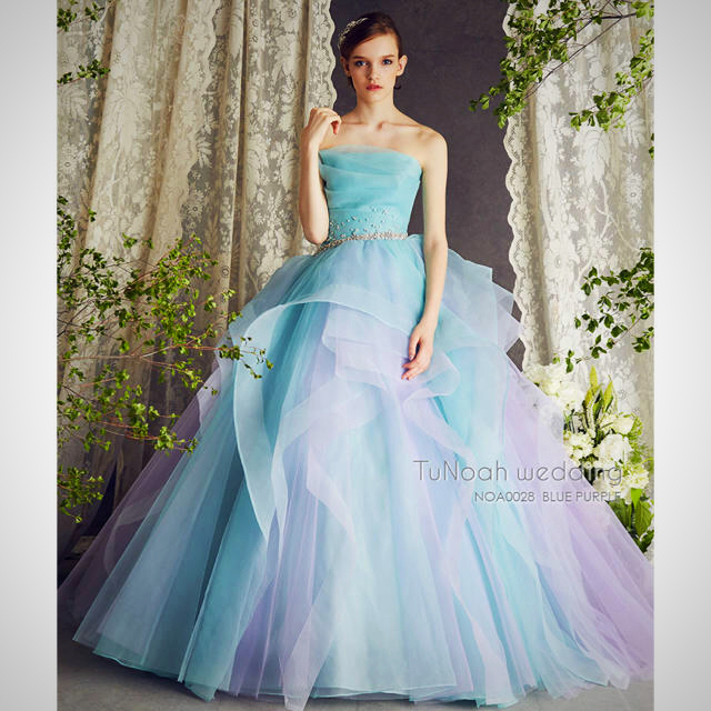 チュノアウェディング カラードレス ブルー＆パープル5号 結婚式ブライダル レディースのフォーマル/ドレス(ウェディングドレス)の商品写真