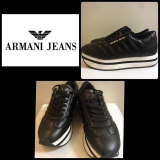 アルマーニジーンズ(ARMANI JEANS)のアルマーニジーンズ♡ブラックレザー スニーカー♡(スニーカー)