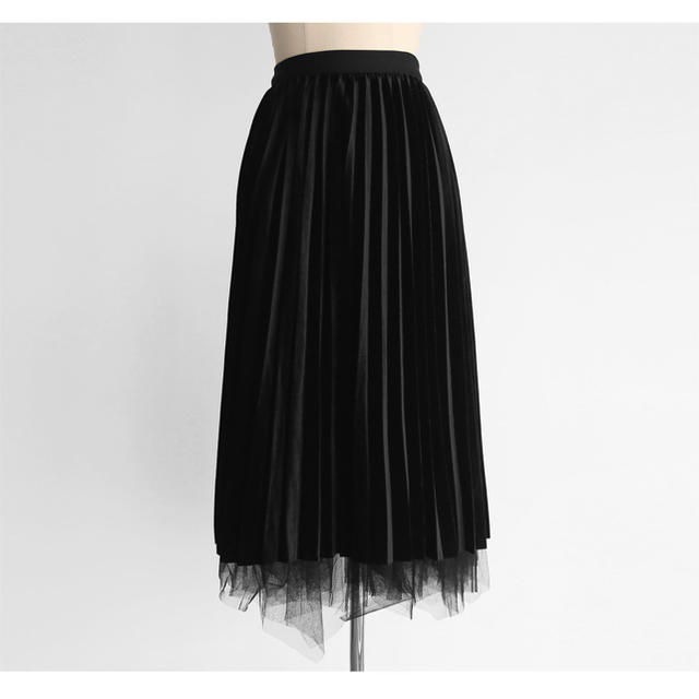 dholic(ディーホリック)のDholic リバーシブルベロアチュールスカート♡黒 レディースのスカート(ひざ丈スカート)の商品写真