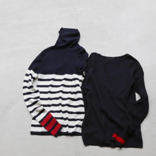 L'Appartement DEUXIEME CLASSE(アパルトモンドゥーズィエムクラス)の L'Appartement◆Sleeve Border B/N Knit レディースのトップス(ニット/セーター)の商品写真