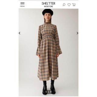 マウジー(moussy)のmoussy FLARE SLEEVE CHECK ドレス チェックワンピース(ロングワンピース/マキシワンピース)