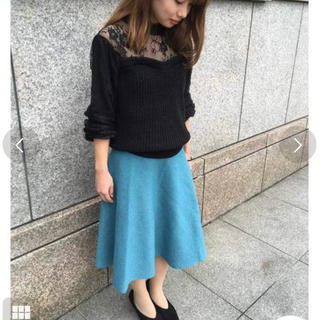 フェリシモ(FELISSIMO)のIEDIT ニットスカート 新品未使用 M ブルーグリーン(ひざ丈スカート)