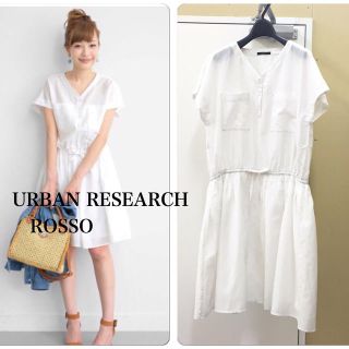 アーバンリサーチ(URBAN RESEARCH)のROSSOギャザーワンピース白(ひざ丈ワンピース)