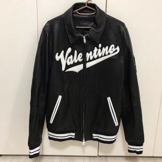 極美品 ヴァレンティノ VALENTINO ジャケット レザージャケット スタッズ カーフレザー ロゴ アウター メンズ イタリア製 48(M相当) ブラック