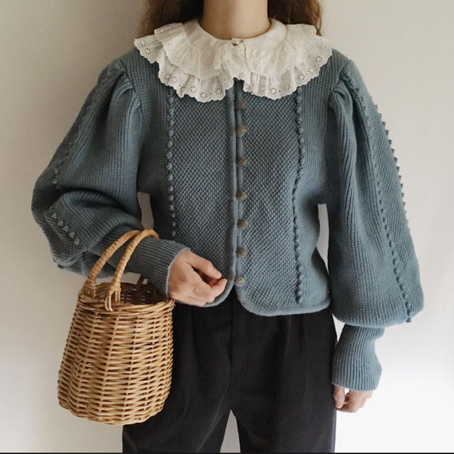 Dusky Blue Volume Sleeve Cardigan - カーディガン