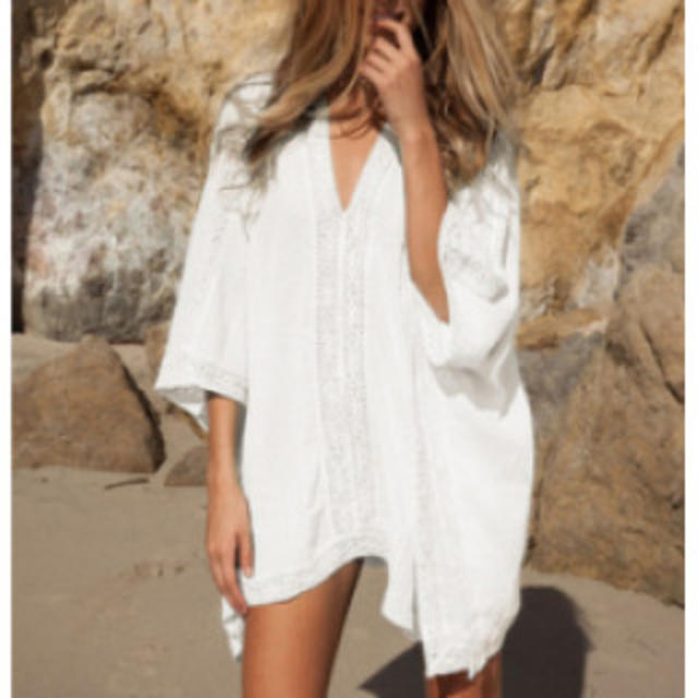 【新品未使用】ビーチ リゾートウェア 体型カバー ホワイト フリーサイズ 026 レディースの水着/浴衣(水着)の商品写真