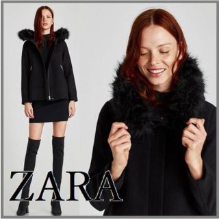 ザラ(ZARA)のZARA ファー付きショートコート M 黒(毛皮/ファーコート)