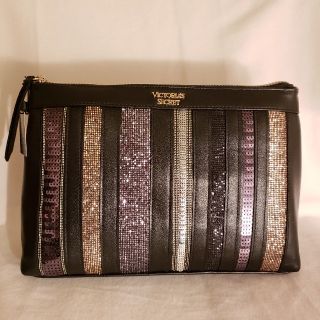 ヴィクトリアズシークレット(Victoria's Secret)のヴィクトリアシークレット☆グリッターメッシュポーチ☆クラッチバッグ☆ブラック新品(ポーチ)