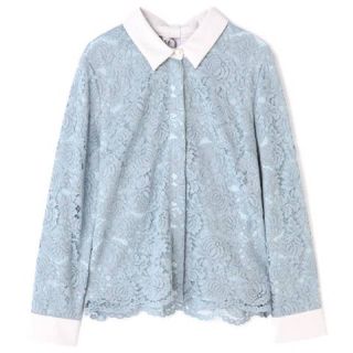 ジルスチュアート(JILLSTUART)の新品タグ付き ジルスチュアート マリナレースブラウス ブルー(シャツ/ブラウス(半袖/袖なし))