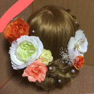 No.203 華やか♡ オレンジ×ホワイト×イエロー フラワーピン(ヘアピン)