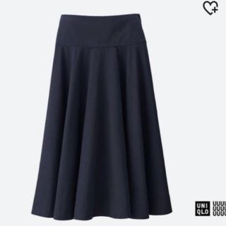 ユニクロ(UNIQLO)のユニクロユー シアサッカーラウンドスカート 64 ネイビー(ひざ丈スカート)