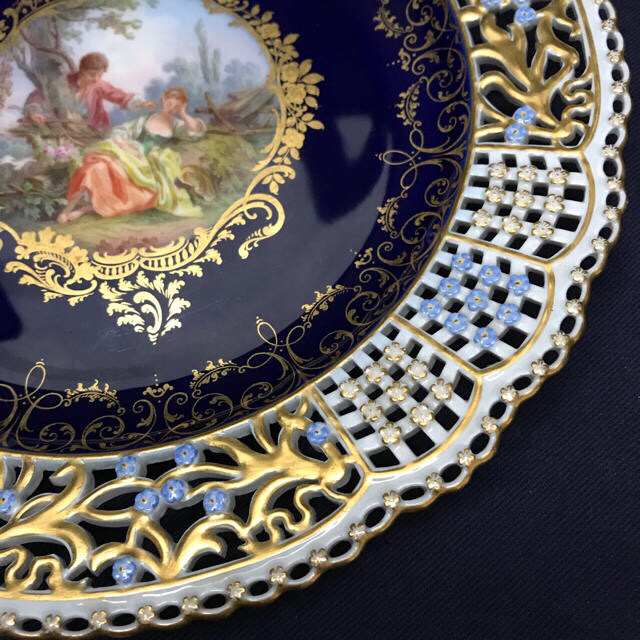MEISSEN - ☆dali様 【古マイセン】'' コバルト 恋人文 '' 金彩 MEISSEN - ☆dali様 【古マイセン】'' コバルト 恋人文 '' 金彩
