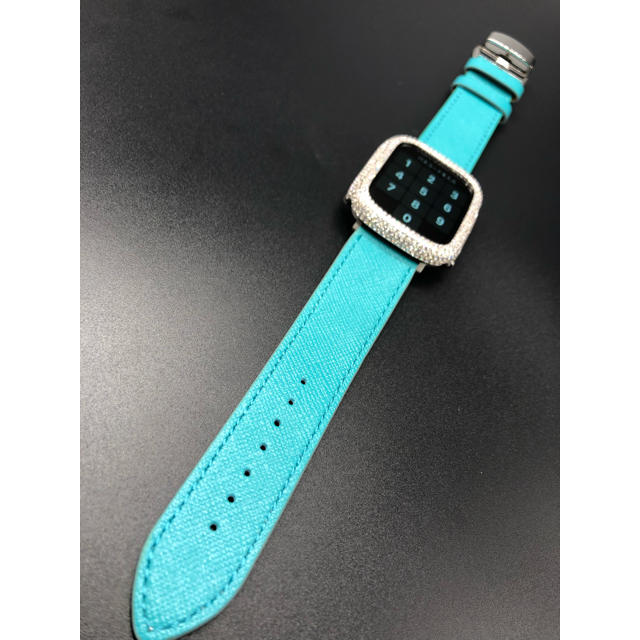 Apple Watch(アップルウォッチ)のシリーズ5/4■カスタムカバーxティファニーブルーベルトセット メンズの時計(腕時計(デジタル))の商品写真