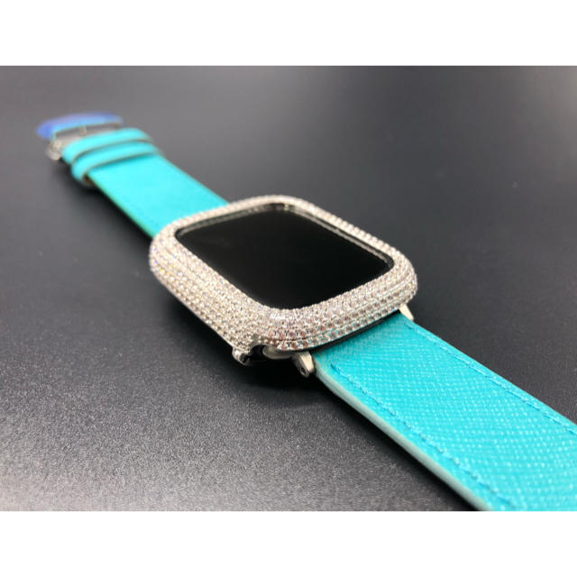 Apple Watch(アップルウォッチ)のシリーズ5/4■カスタムカバーxティファニーブルーベルトセット メンズの時計(腕時計(デジタル))の商品写真