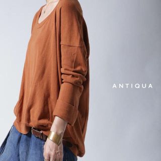 アンティカ(antiqua)のantiqua☆袖折り返しデザイン綿ニットトップス(ニット/セーター)