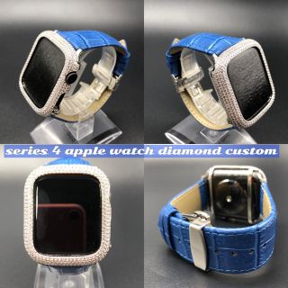 アップルウォッチ(Apple Watch)の★鬼キラキラ★青xホワイトダイヤモンド仕様★アップルウォッチカスタムセット(その他)