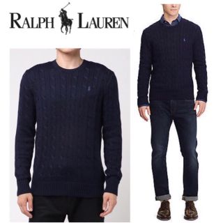 ラルフローレン(Ralph Lauren)の新品ラルフローレンケーブルニットコットンセーター ネイビー L(ニット/セーター)