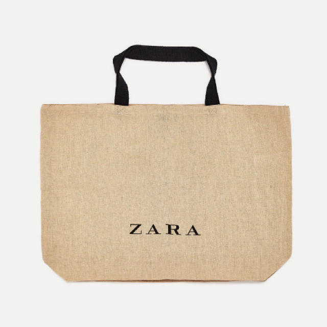 ZARA(ザラ)の完売品 ザラ ロゴ ジュート トートバッグ ショップバッグ 麻バック ショッパー レディースのバッグ(トートバッグ)の商品写真