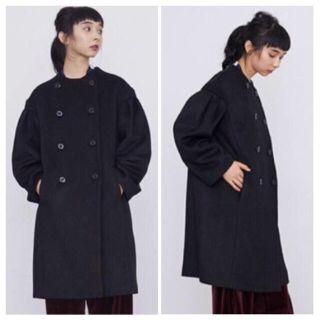 ミュベールワーク(MUVEIL WORK)のMUVEIL WORK 17AW メルトンノーカラーコート 黒 ミュベールワーク(ロングコート)