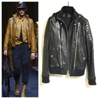 バルマン(BALMAIN)の本物 名作 バルマンオム 3ZIPキルティング オールレザー バイカージャケット(レザージャケット)