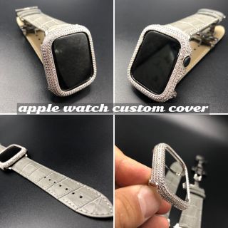 アップルウォッチ(Apple Watch)の★鬼キラキラ★グレーxホワイトダイヤモンド仕様★アップルウォッチカスタムセット(腕時計(デジタル))