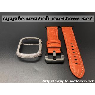 アップルウォッチ(Apple Watch)のシリーズ4/5.6/SE⚫︎アップルウォッチカスタムカバー本革型押しベルトセット(腕時計)