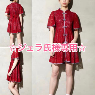 パメオポーズ(PAMEO POSE)のPAMEO POSE  Macau Lace Mini Dress  レッド M(ミニワンピース)