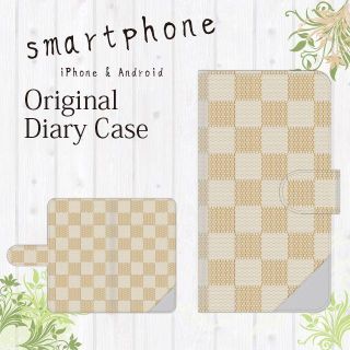  送料無料◆ベージュ系◇チェック柄◆手帳型スマホケース☆全機種対応(Androidケース)