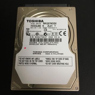 トウシバ(東芝)のHDD 2.5インチ/250GB/SATA2/使用時間わずか/東芝製②(PCパーツ)