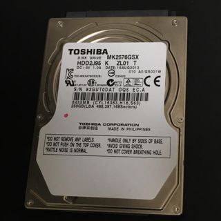 トウシバ(東芝)のHDD 2.5インチ/250GB/SATA2/使用時間少な目/東芝製⑦(PCパーツ)