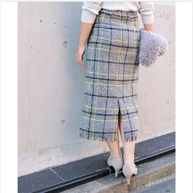 タイトスカート　チェック　フリンジ　ロングスカート レディースのスカート(ロングスカート)の商品写真