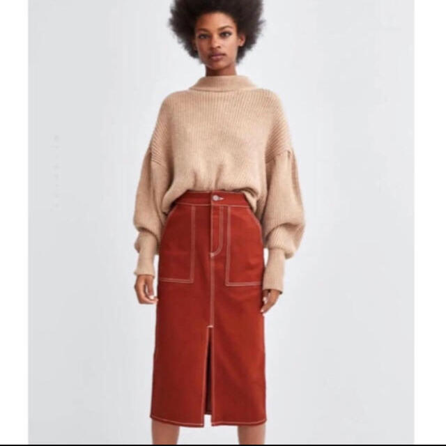 ZARA(ザラ)のZARA 今期完売 タイトデニムスカート オレンジ レディースのスカート(ロングスカート)の商品写真