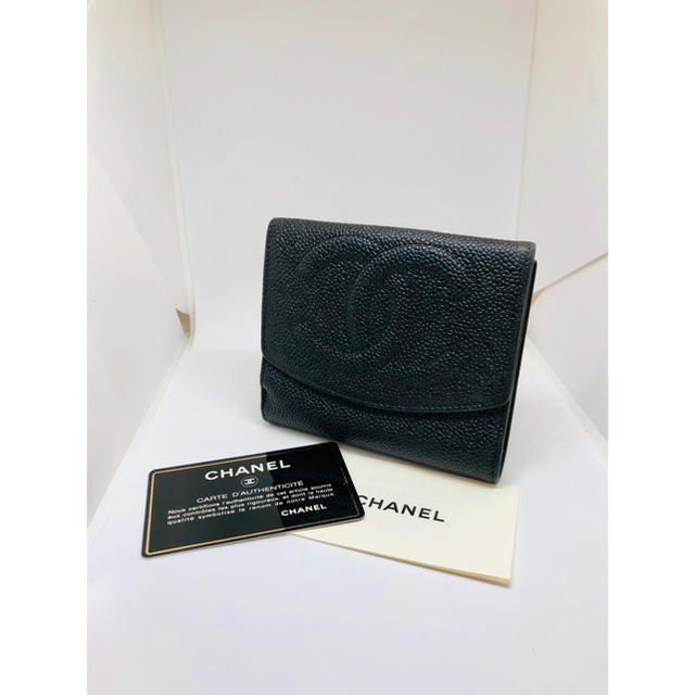 CHANEL/シャネル ココマーク キャビアスキン 折財布 美品 正規品