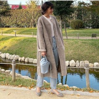 ザラ(ZARA)のZARA☆ボアコート美品Mグレー(ロングコート)