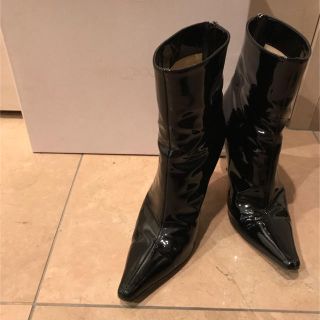 ジミーチュウ 美品ロングブーツ エナメルパテント ダークグリーン