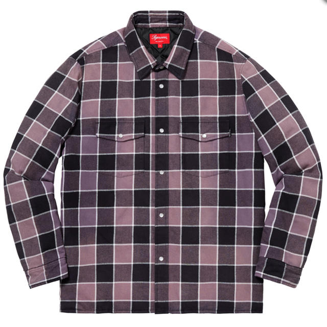 M 黒 supreme quilted faded plaid shirt