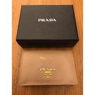 プラダ(PRADA)のPRADA プラダ 名刺入れ カードケース ベージュ&ゴールド(難あり)(名刺入れ/定期入れ)