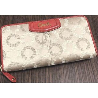 コーチ(COACH)の【週末限定値下げ】【早い者勝ち！】コーチ　ラウンド 長財布　レッド　ベージュ(財布)